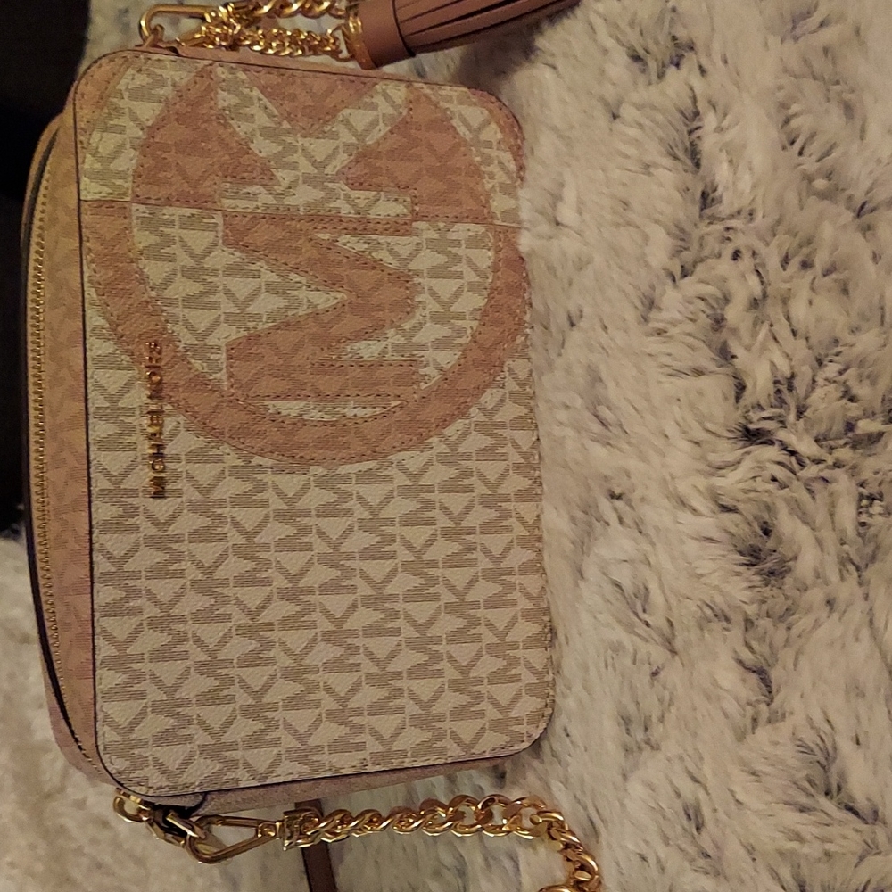 Michael Kors pink and gray medium crossbody purse